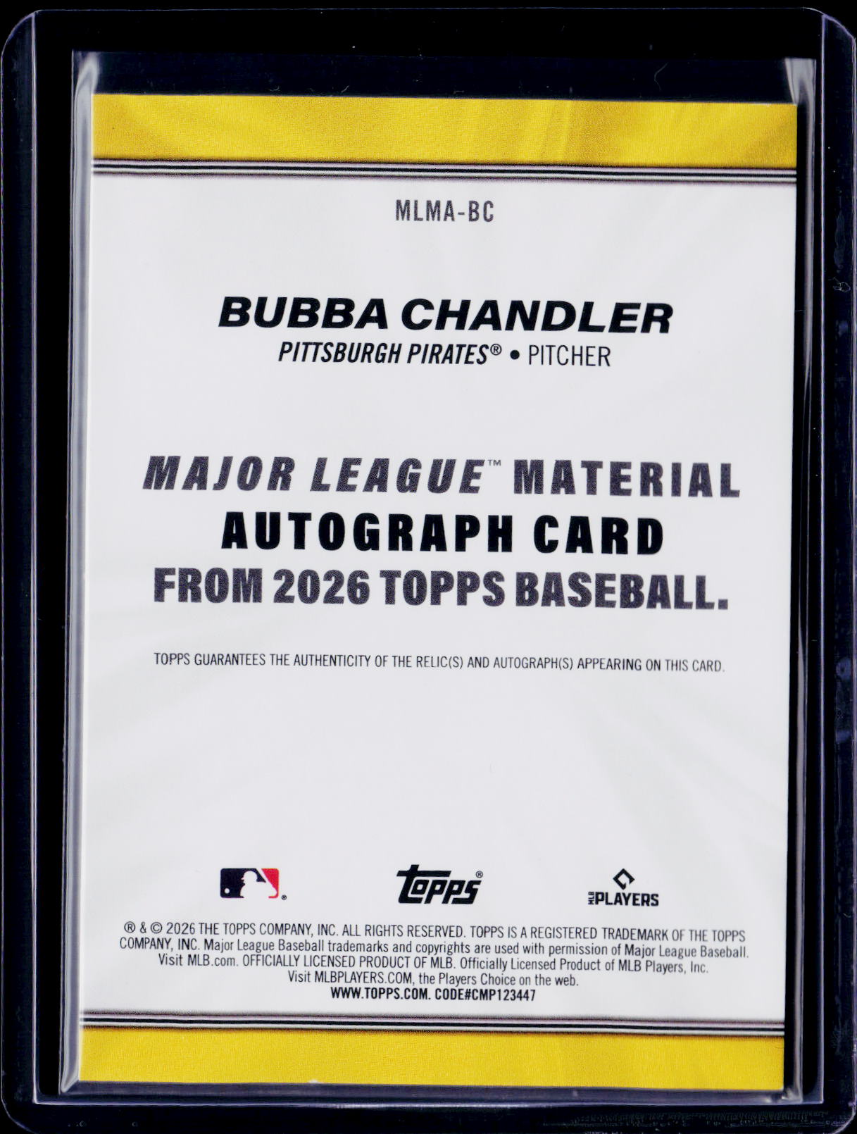 2026 Topps Bubba Chandler Rookie Patch Auto RPA RC