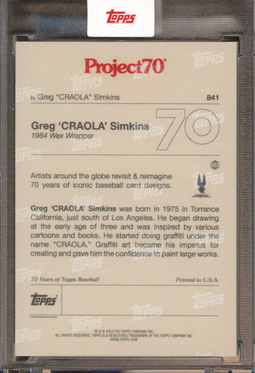 2021 Topps Project 70 1964 Wax Wrapper Greg Simkins 841