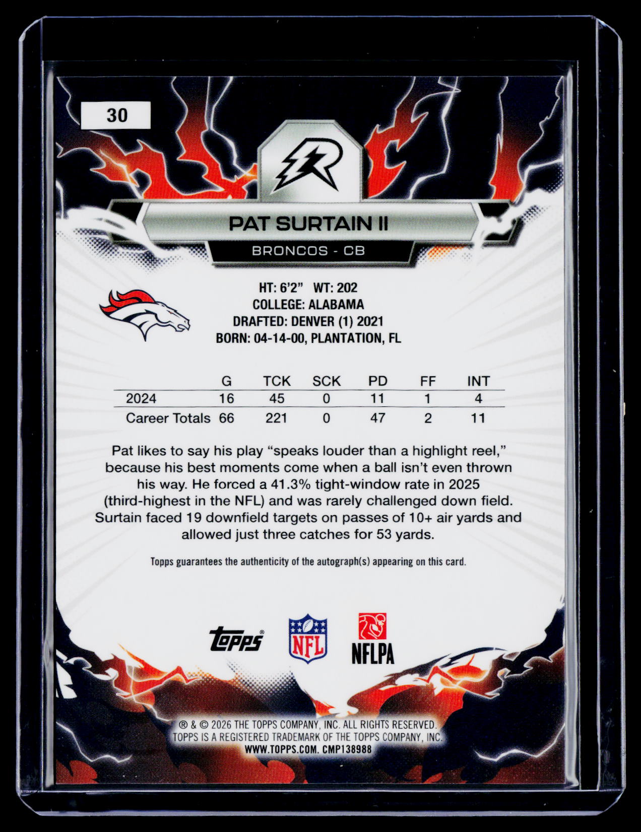 2025 Topps Resurgence Pat Surtain II Silver Static Auto