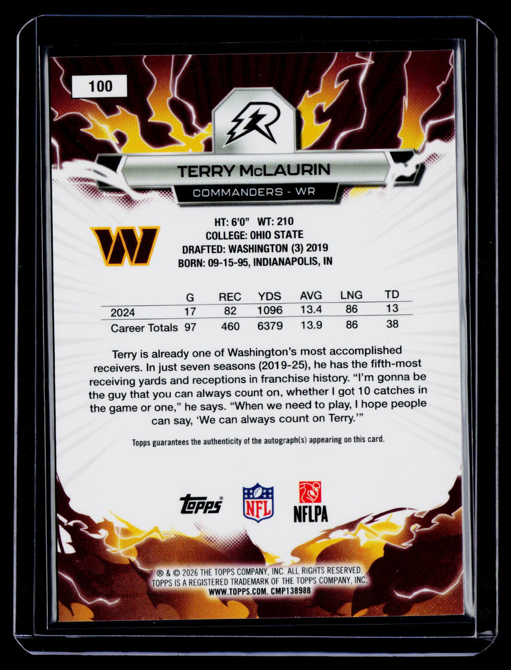 2025 Topps Resurgence Terry McLaurin Pink Static Auto 9/10