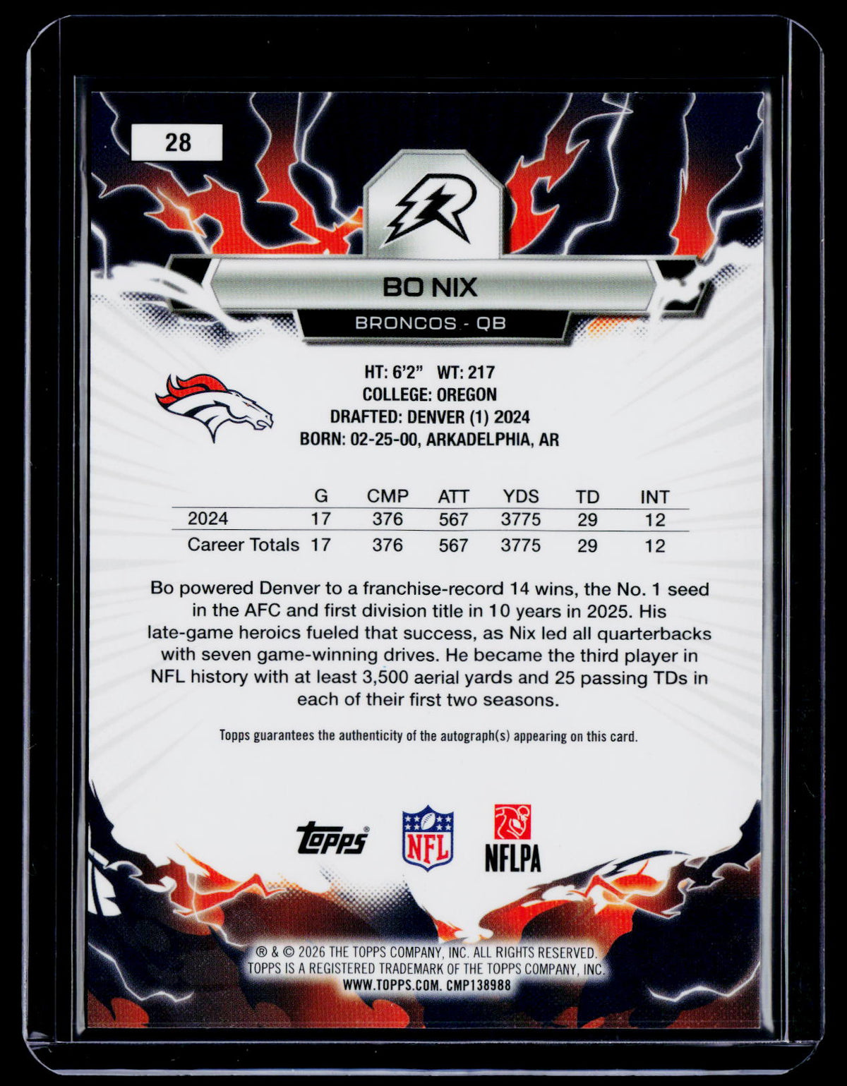 2025 Topps Resurgence Bo Nix Orange Static Auto 4/25