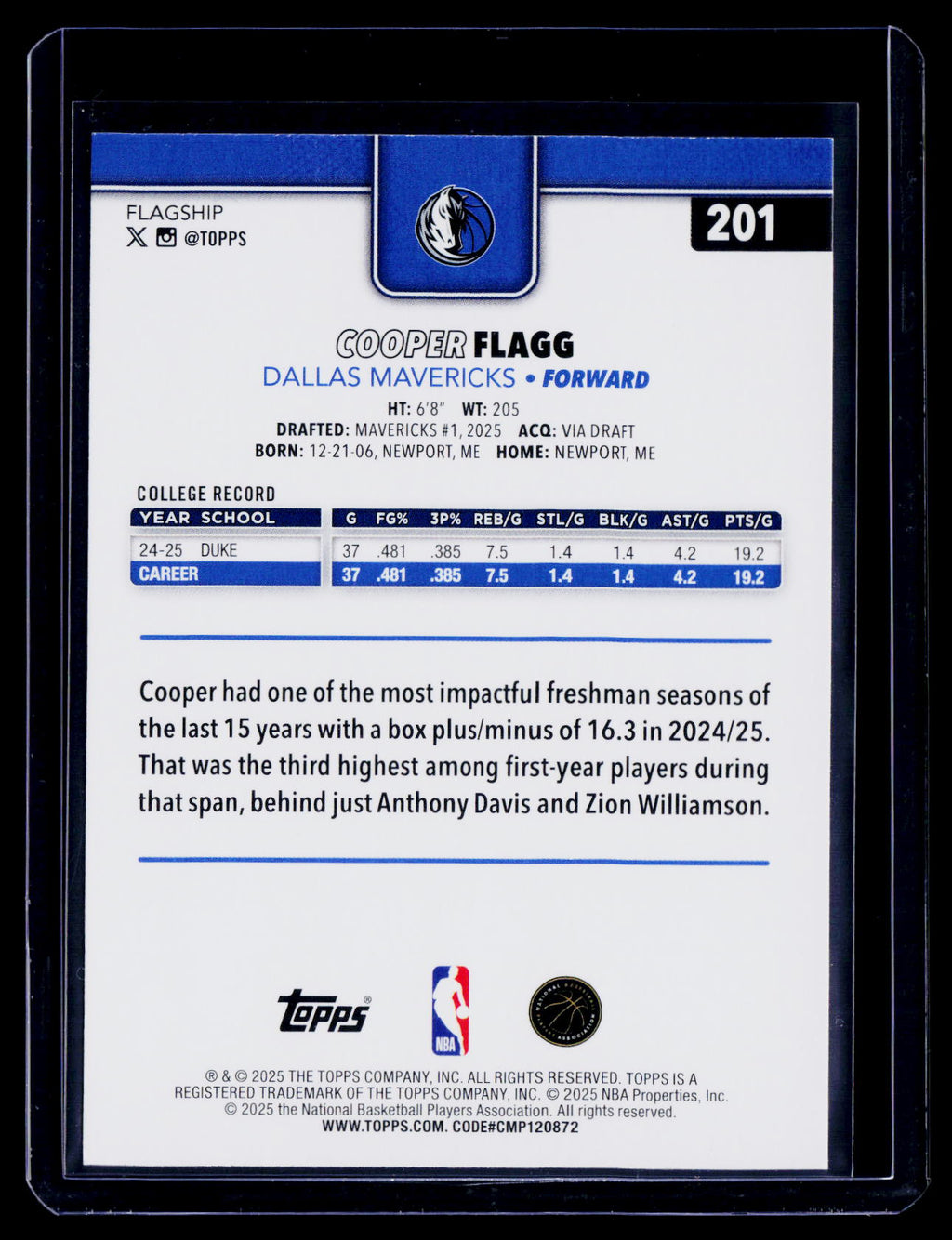 2025 Topps Flagship Cooper Flagg Rookie RC