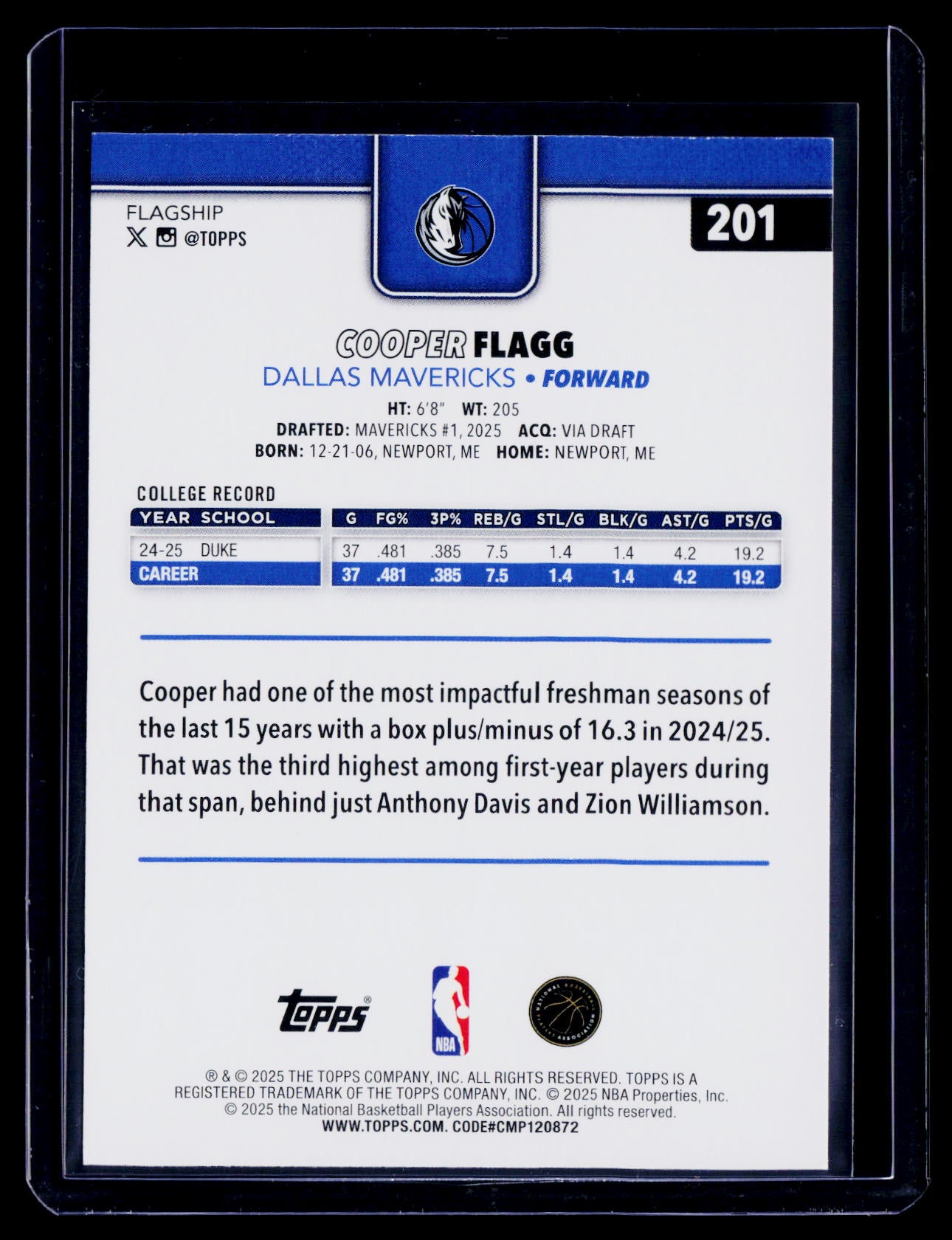 2025 Topps Flagship Cooper Flagg Rookie RC