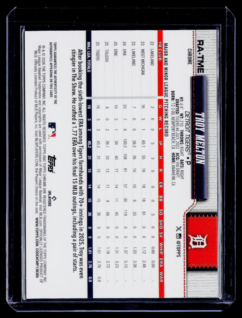 2026 Topps Chrome Troy Melton Rookie Auto RC