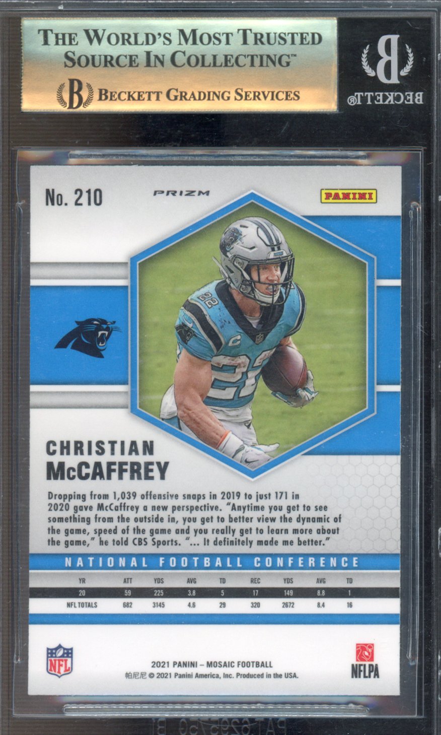 2021 Panini Mosaic Mosaic Genesis Christian McCaffrey NFC #210 BGS 9.5
