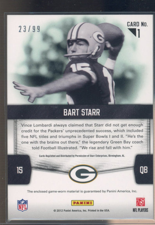 2012 Certified Bart Starr Fabric Of The Game Patch 29/99