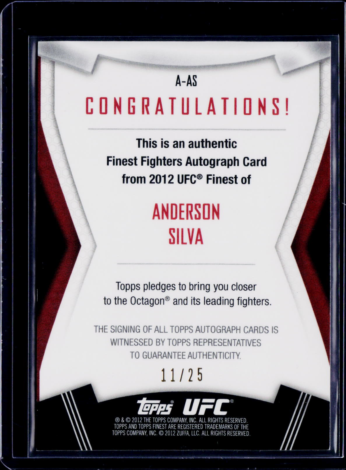 2012 Topps Finest Anderson Silva Gold Refractor Auto /25