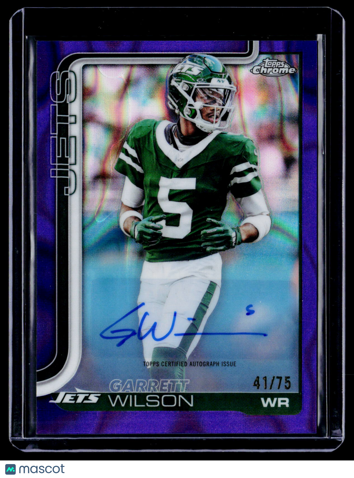 2025 Topps Chrome Garrett Wilson Purple Ray Wave Auto 41/75