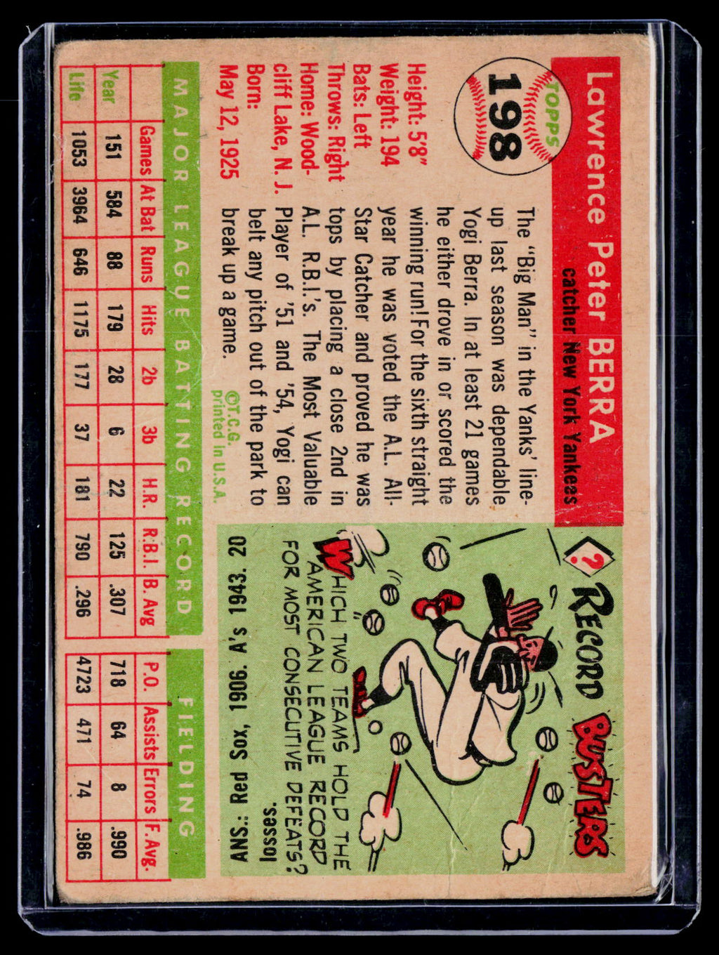 1955 Topps Yogi Berra 198 Poor Condition B