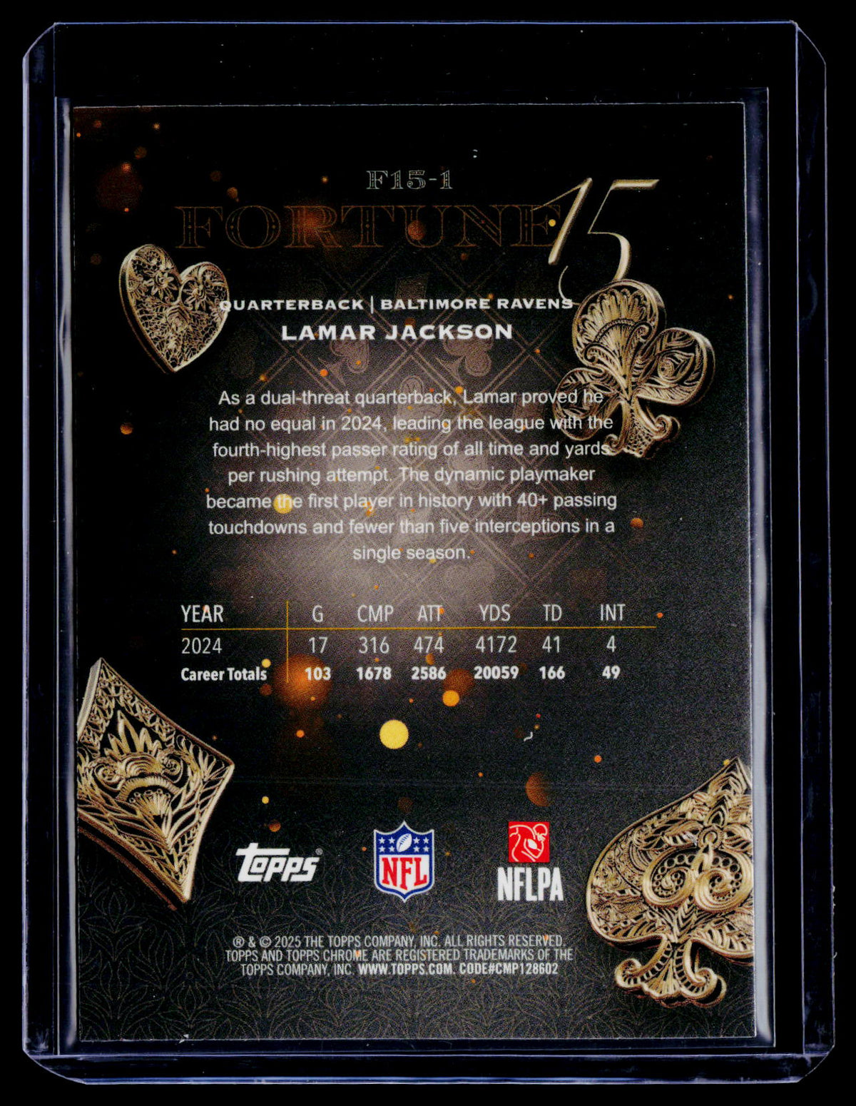 2025 Topps Chrome Lamar Jackson Fortune 15 Yellow Refractor 241/275