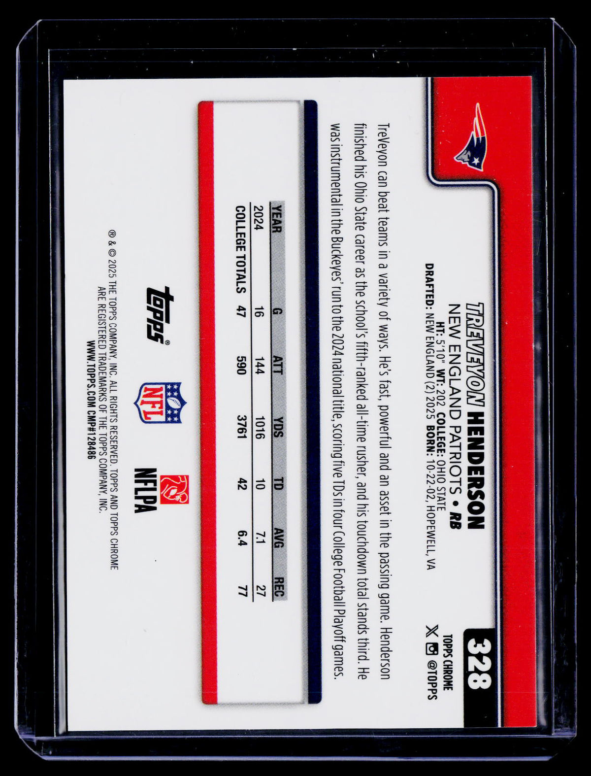 2025 Topps Chrome TreVeyon Henderson Rookie Green Geometric Image Variation 87/99 RC