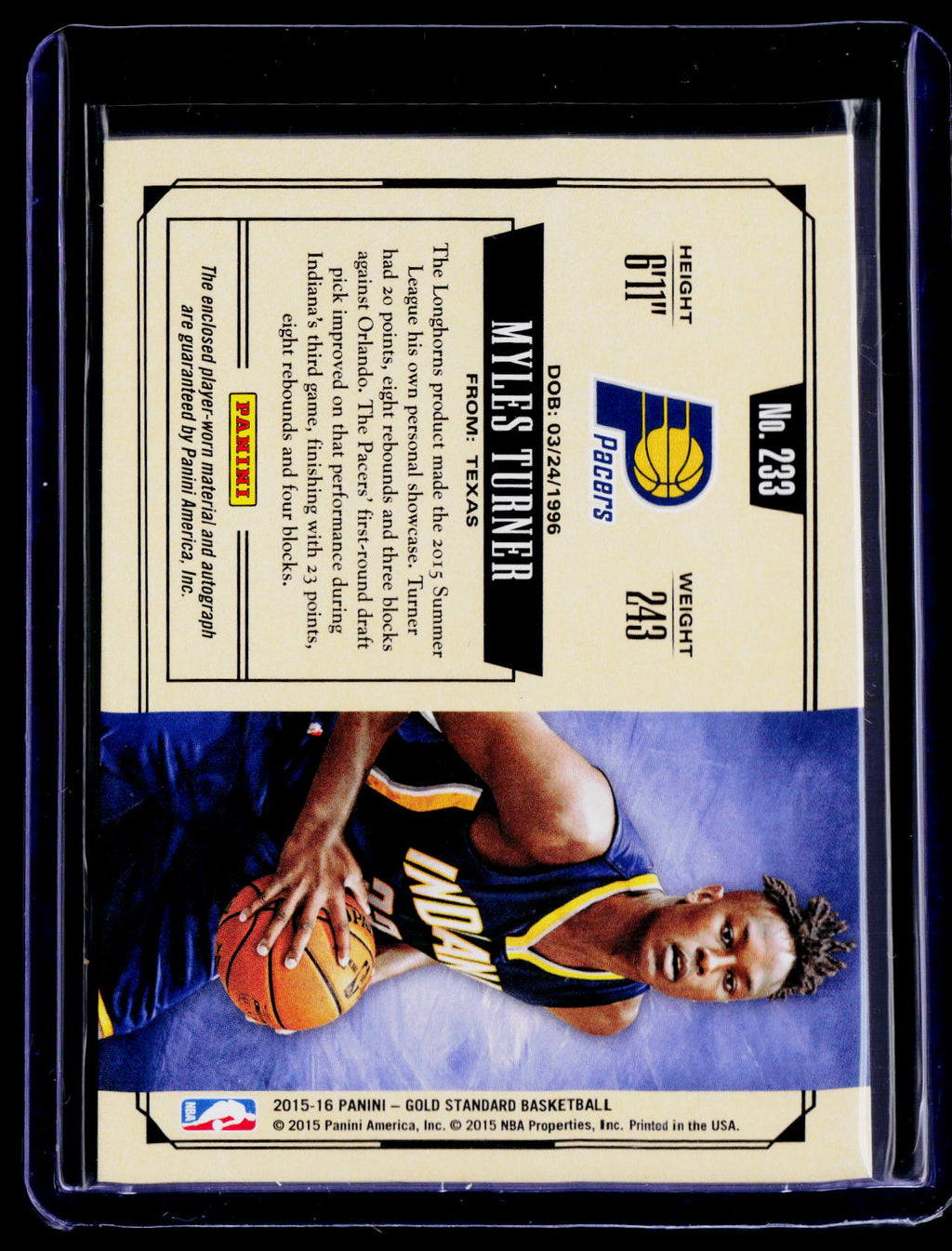 2015-16 Panini Gold Standard Myles Turner Rookie Patch Auto RPA 120/199 RC