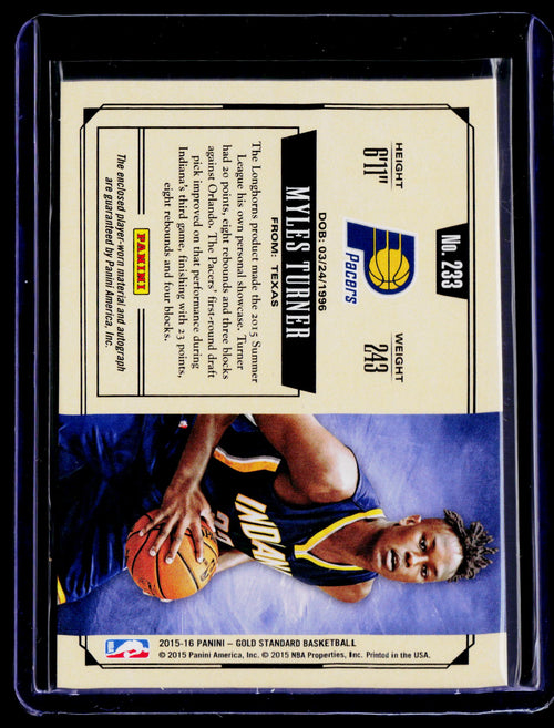 2015-16 Panini Gold Standard Myles Turner Rookie Patch Auto RPA 120/199 RC