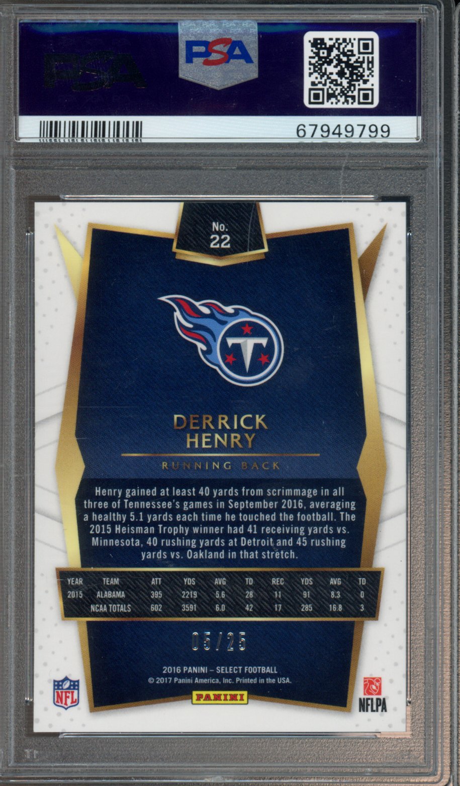 2016 Panini Select Derrick Henry Rookie Rie Dye 5/25 PSA 9 RC