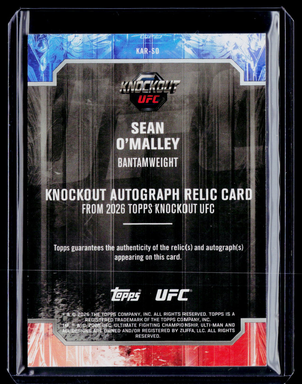 2026 Topps Knockout UFC Sean O'Malley Patch Auto 70/299