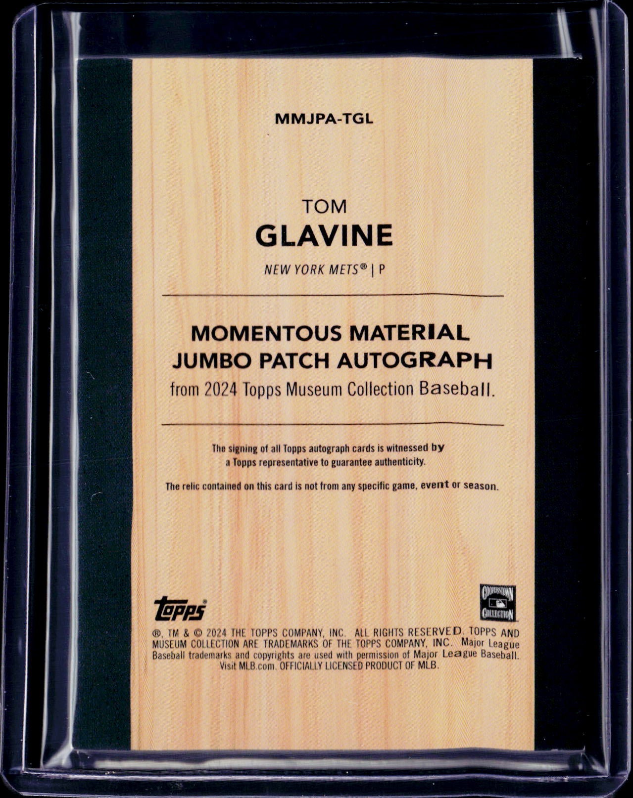 2024 Topps Museum Collection Tom Glavine Momentous Material Jumbo Patch Autograph 04/15