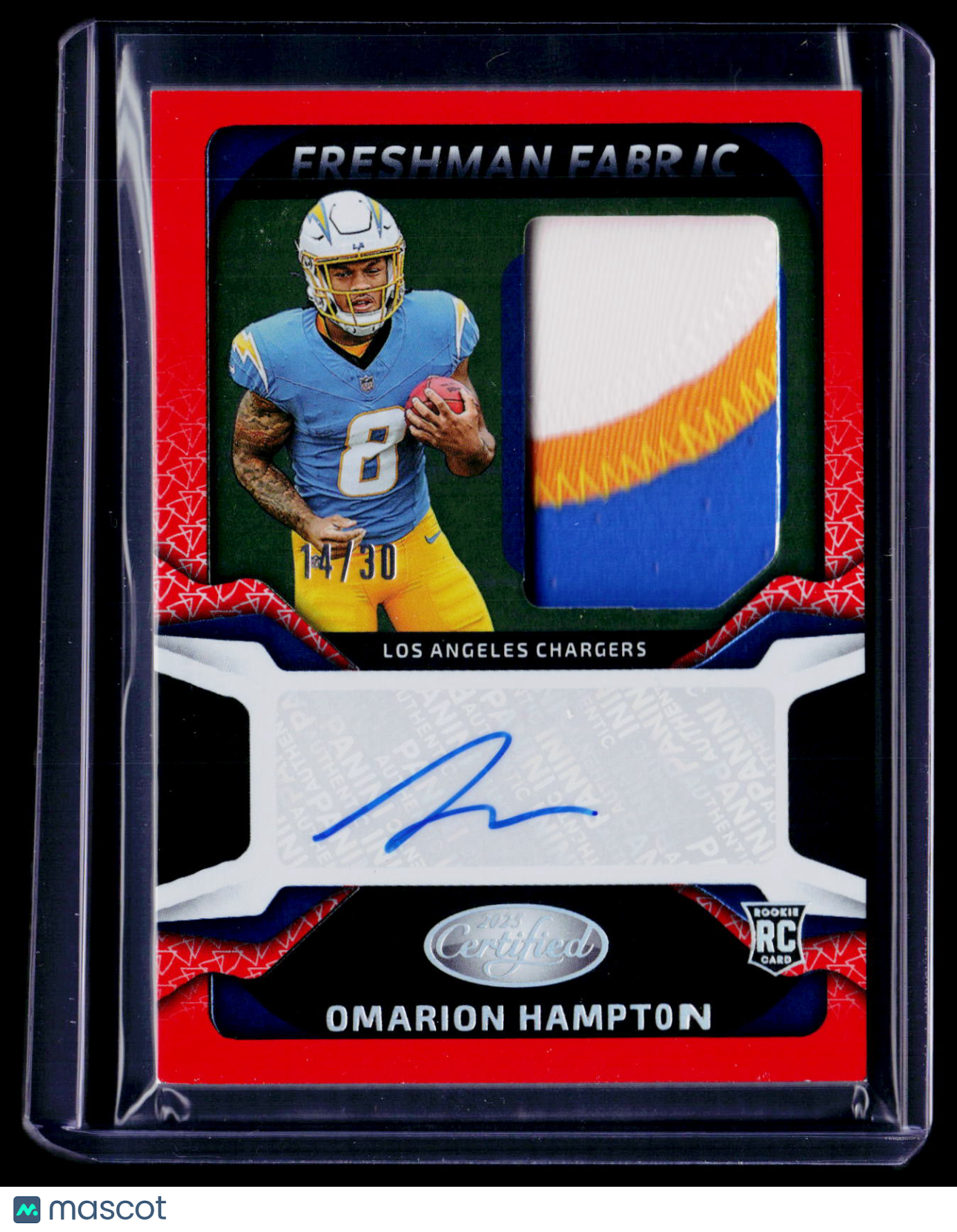 2025 Certified Omarion Hampton Orange Rookie Patch Auto RPA 14/30 RC