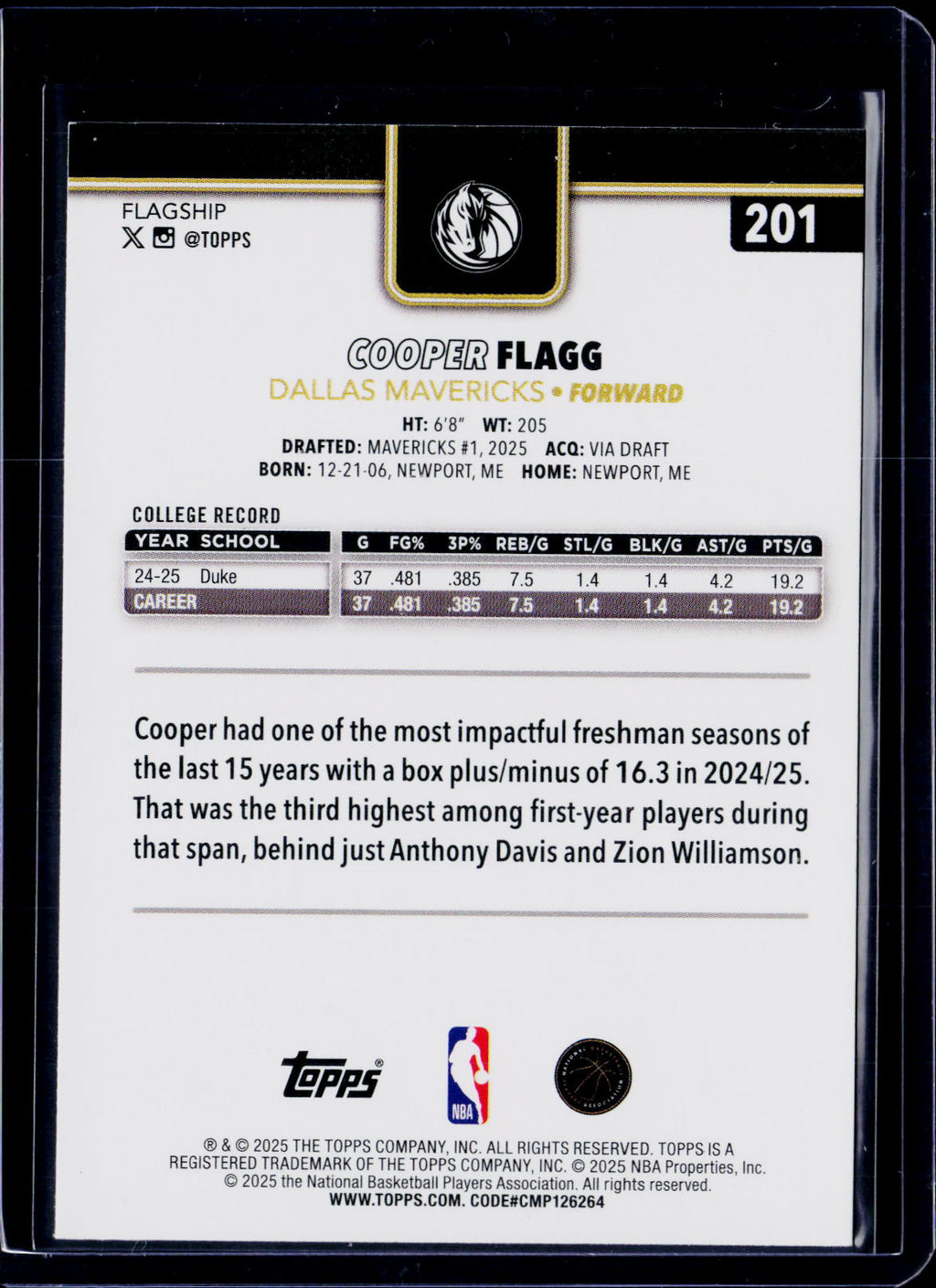 2025-26 Topps Cooper Flagg Blackout