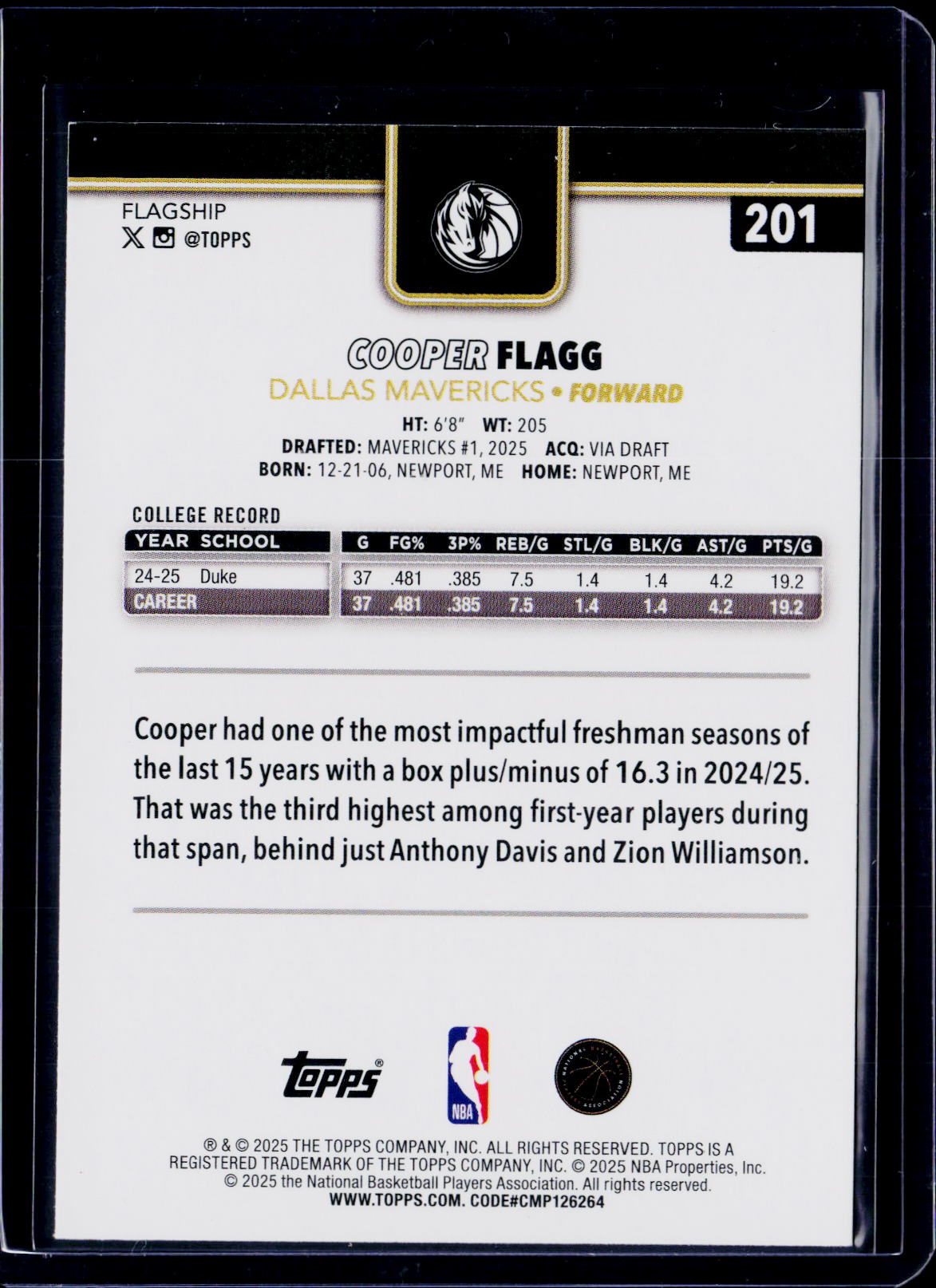 2025-26 Topps Cooper Flagg Blackout