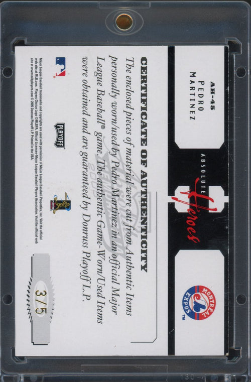 2005 Playoff Absolute Memorabilia Pedro Martinez Absolute Heroes Patch Auto 3/5