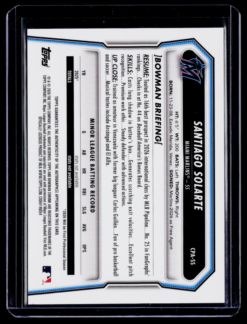 2026 Bowman Chrome Santiago Solarte First Bowman Auto