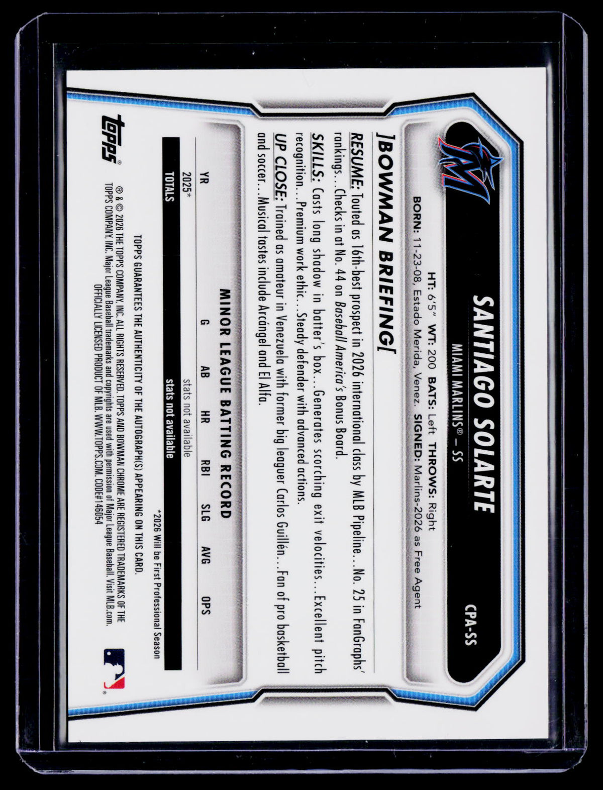 2026 Bowman Chrome Santiago Solarte First Bowman Auto