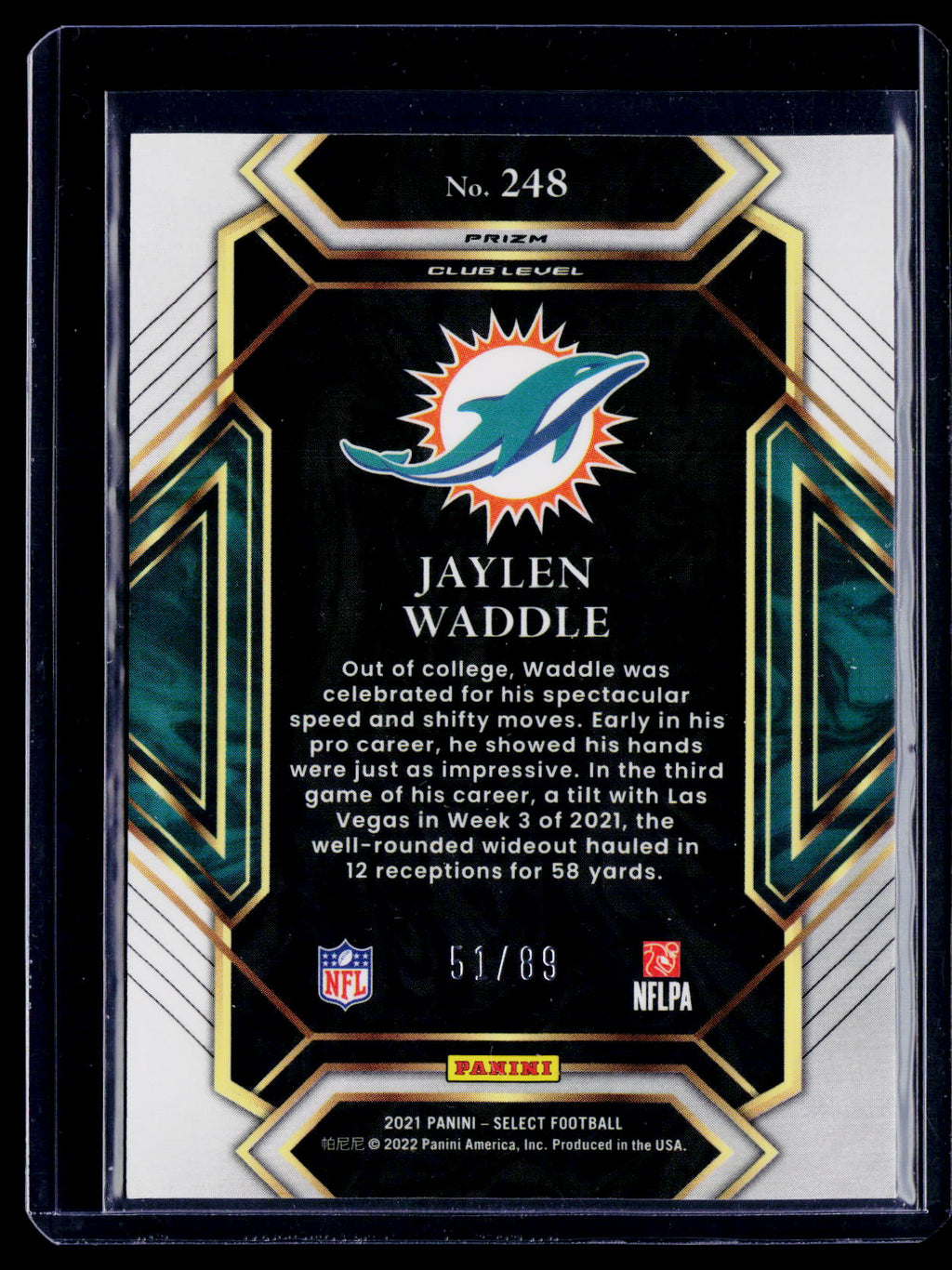 2021 Select Jaylen Waddle Rookie Dragon Scale Club Level 51/89 RC