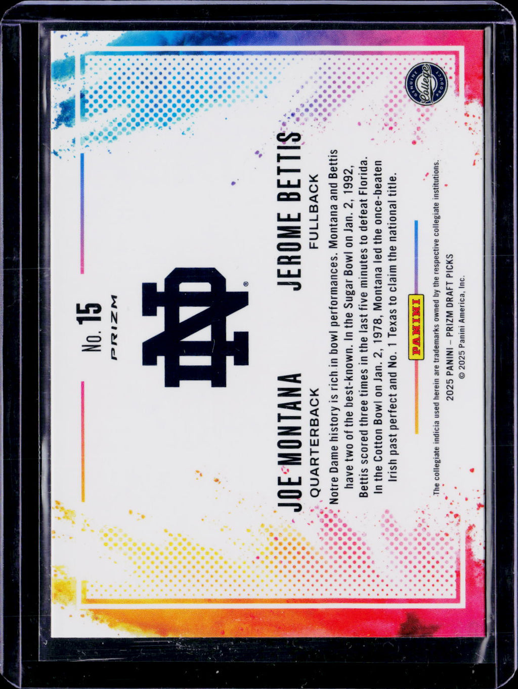 2025 Prizm Draft Picks Joe Montana Jerome Bettis Black Color Blast