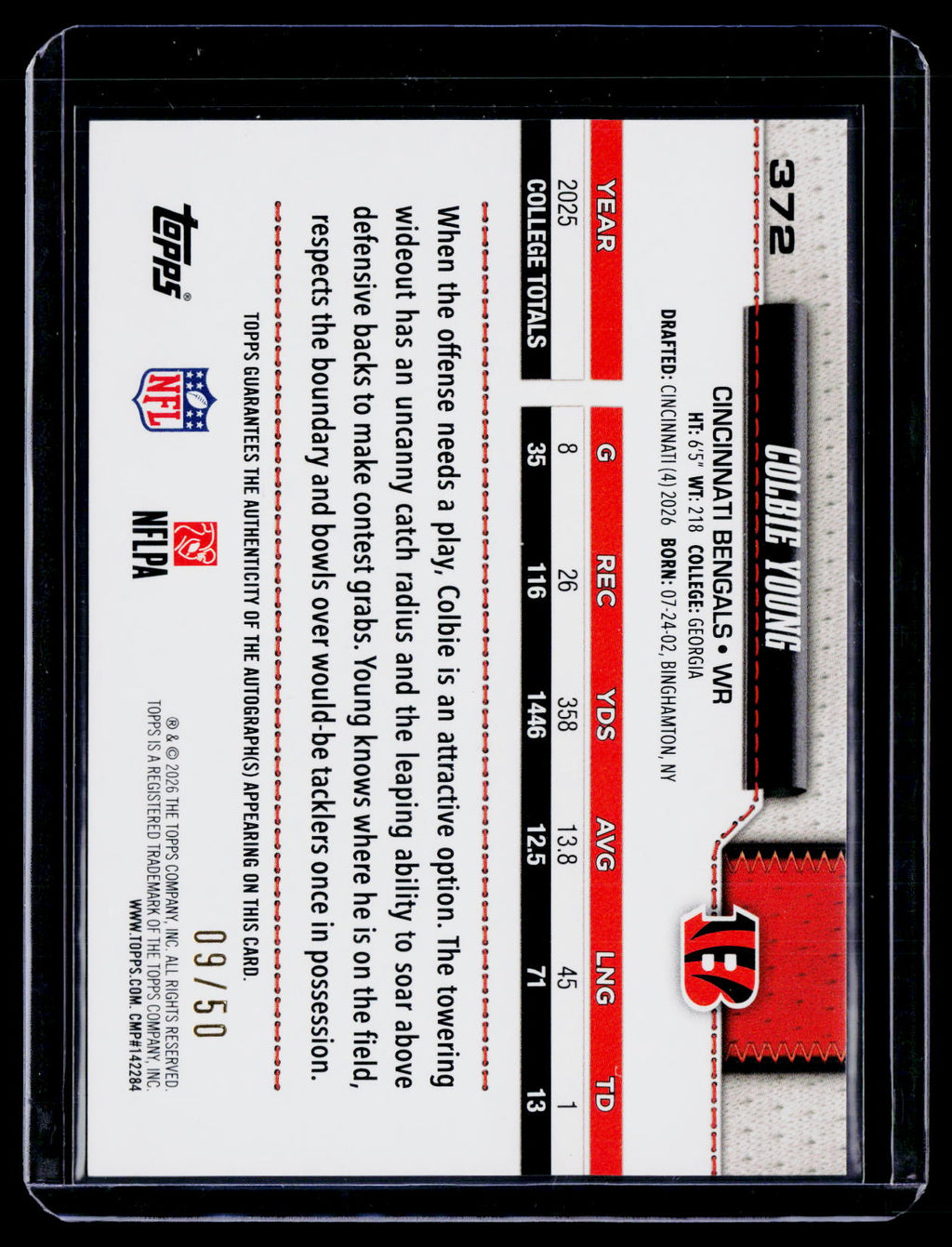 2026 Flagship Colbie Young Rookie Gold Foil Auto 9/50 RC