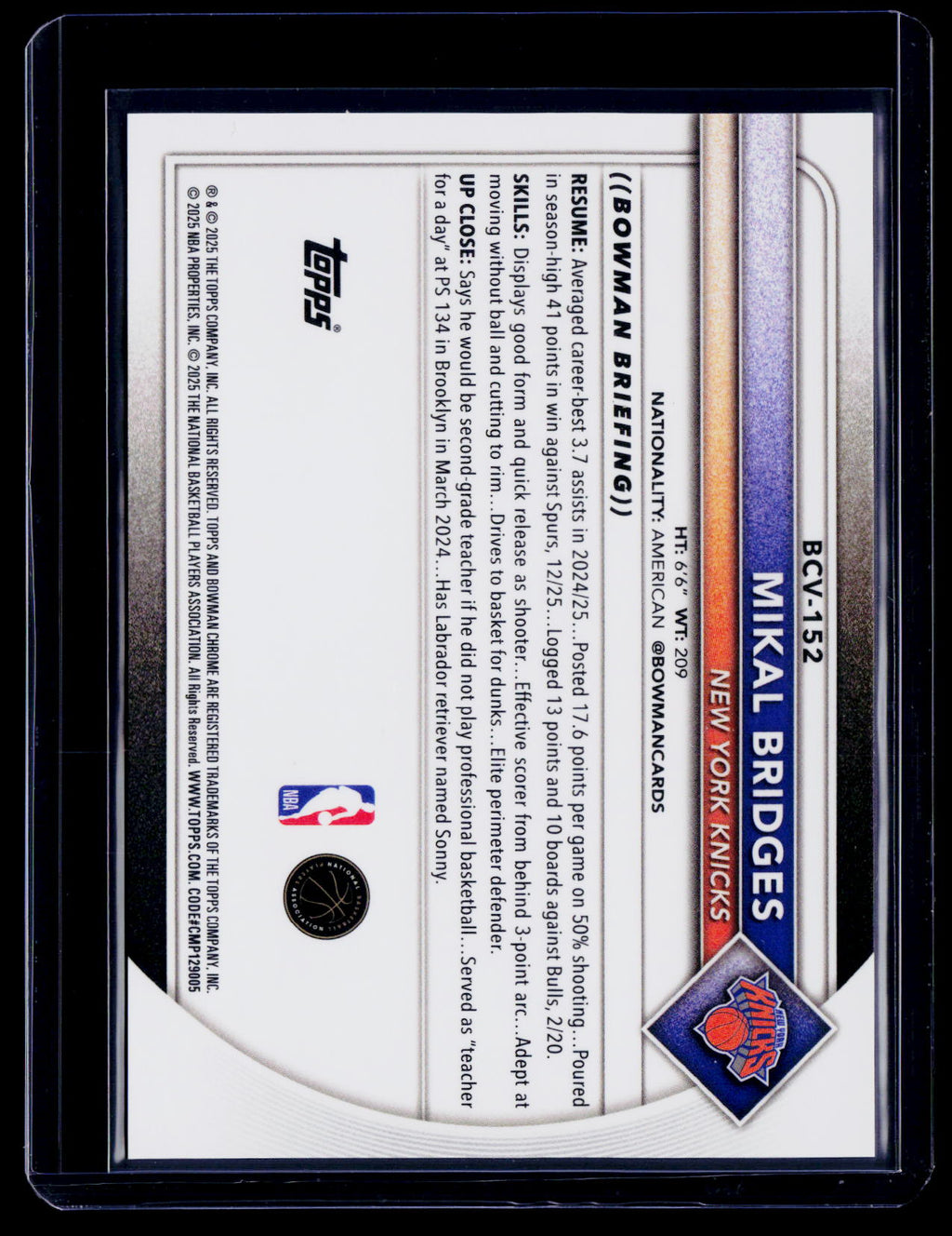 2025-26 Bowman Mikal Bridges Gold Shimmer 27/50