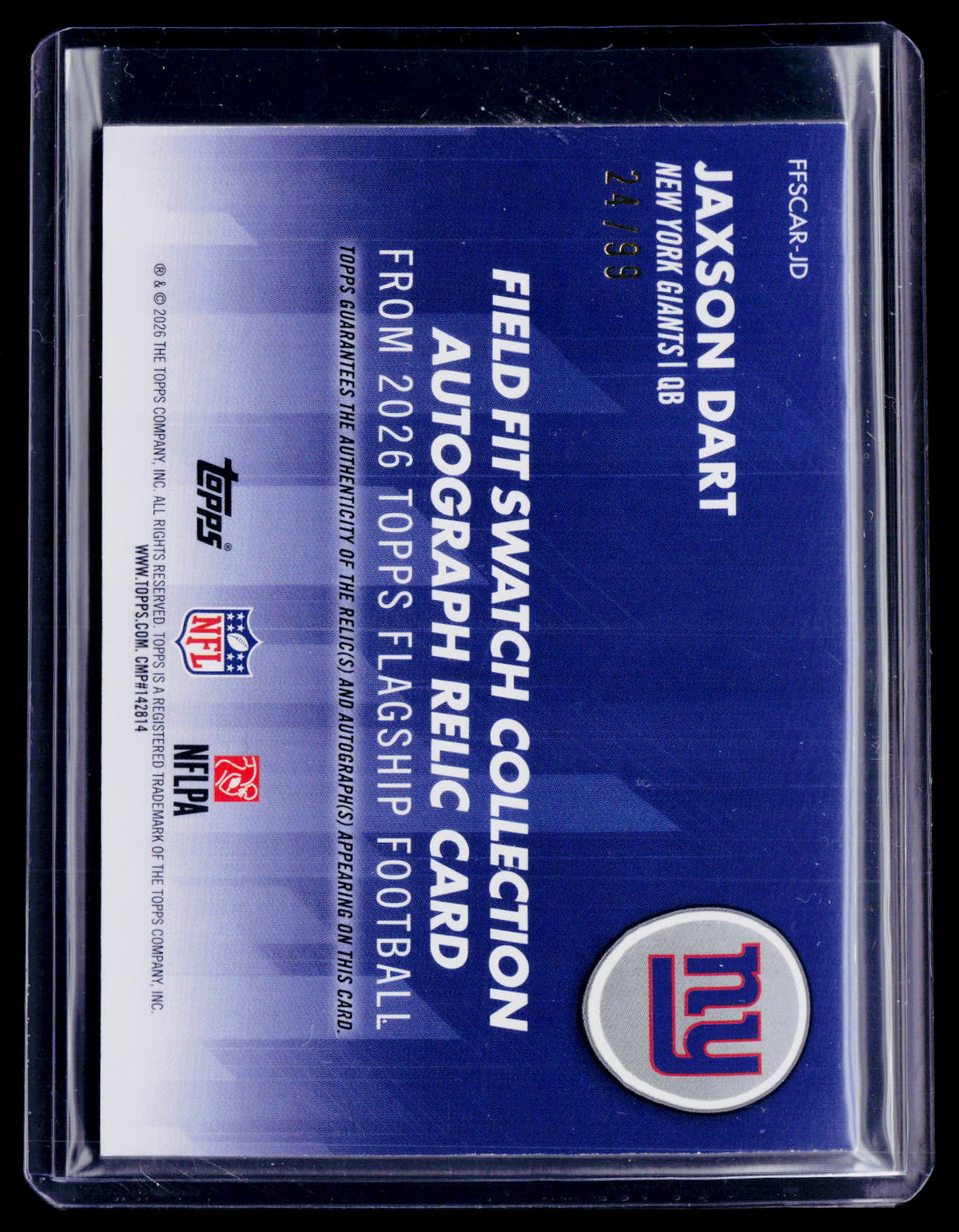 2026 Topps Flagship Jaxson Dart Patch Auto 24/99
