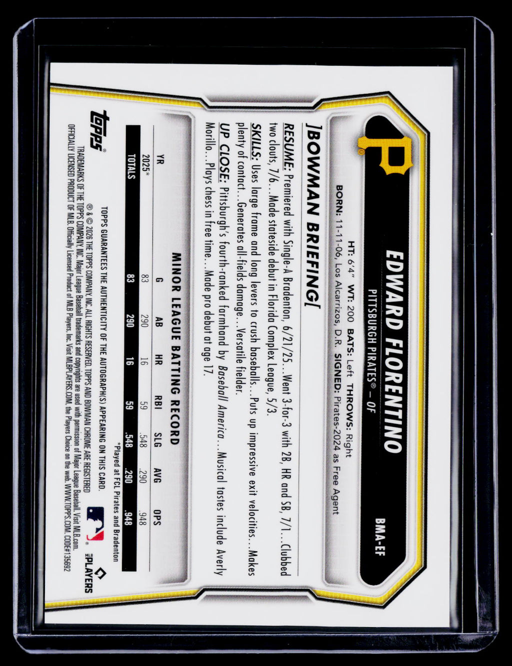 2026 Bowman Mega Box Edward Florentino Green Auto 21/99
