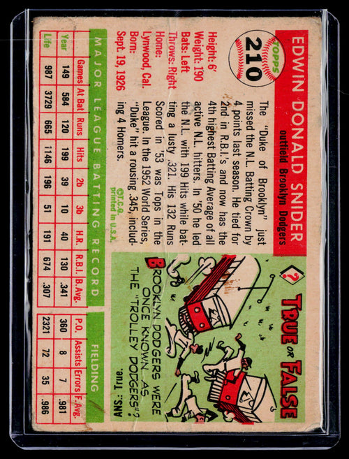 1955 Topps Duke Snider 210 Poor Condition