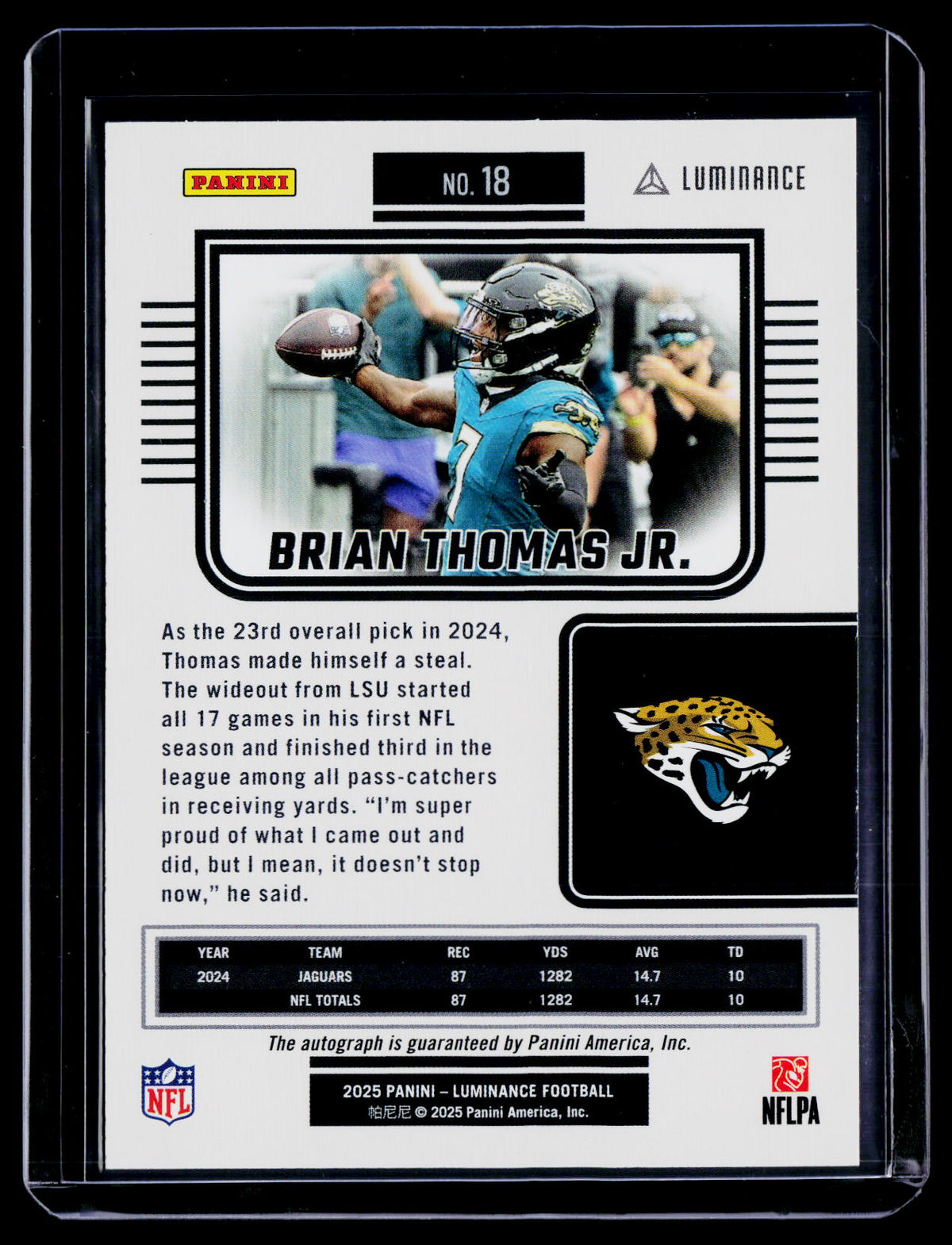 2025 Luminance Brian Thomas Jr. Rookie Gold Auto 10/20 RC