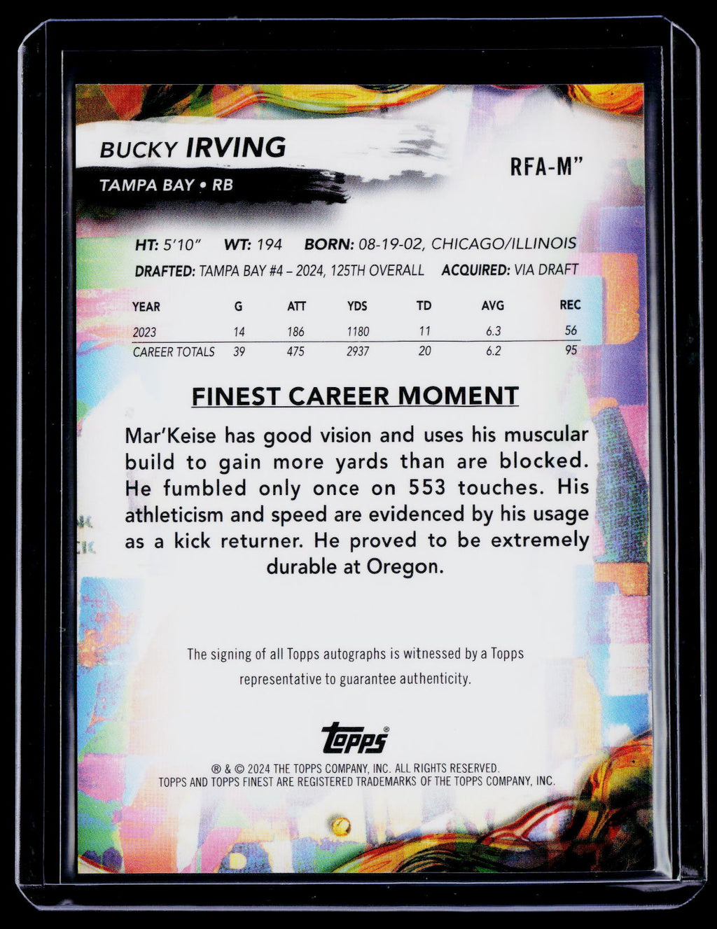 2024 Topps Finest Bucky Irving Rookie Auto RC