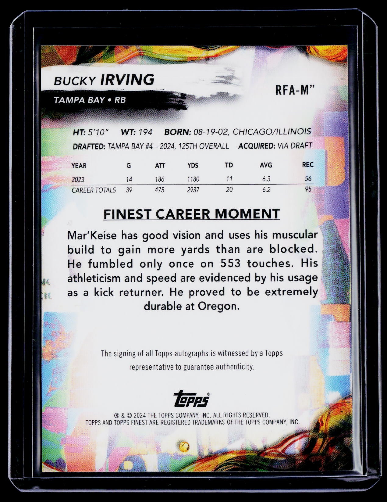 2024 Topps Finest Bucky Irving Rookie Auto RC