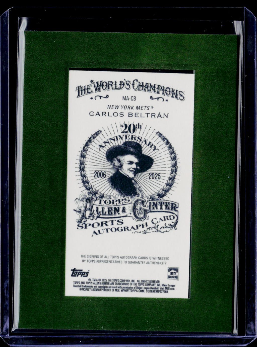 2025 Allen & Ginter Carlos Beltran Mini Framed Auto 31/50