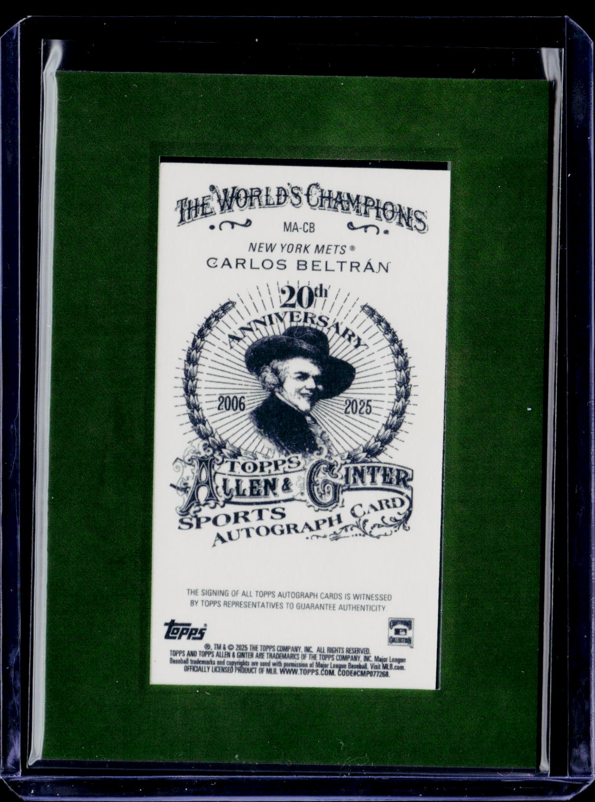 2025 Allen & Ginter Carlos Beltran Mini Framed Auto 31/50