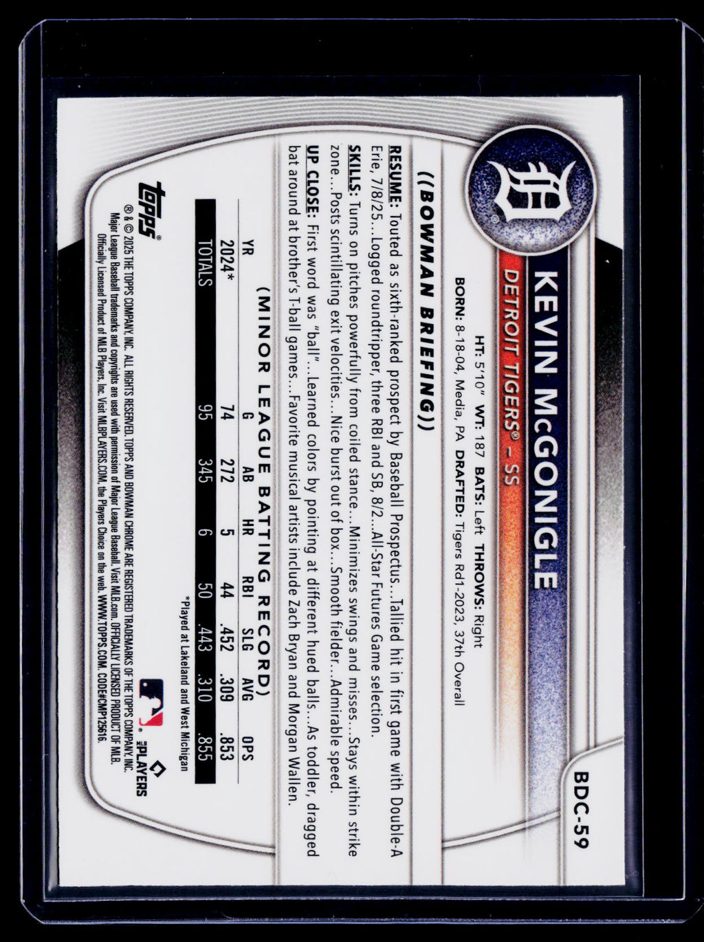 2025 Bowman Draft Mega Box Kevin McGonigle Yellow 43/75