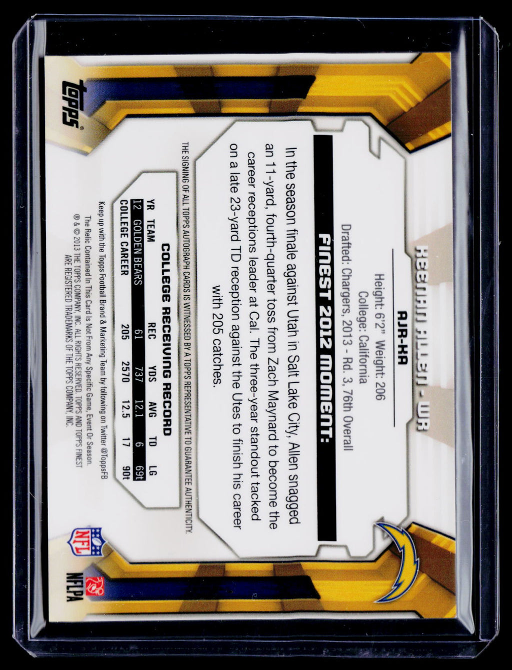 2013 Topps Finest Keenan Allen Rookie Patch Auto RPA RC