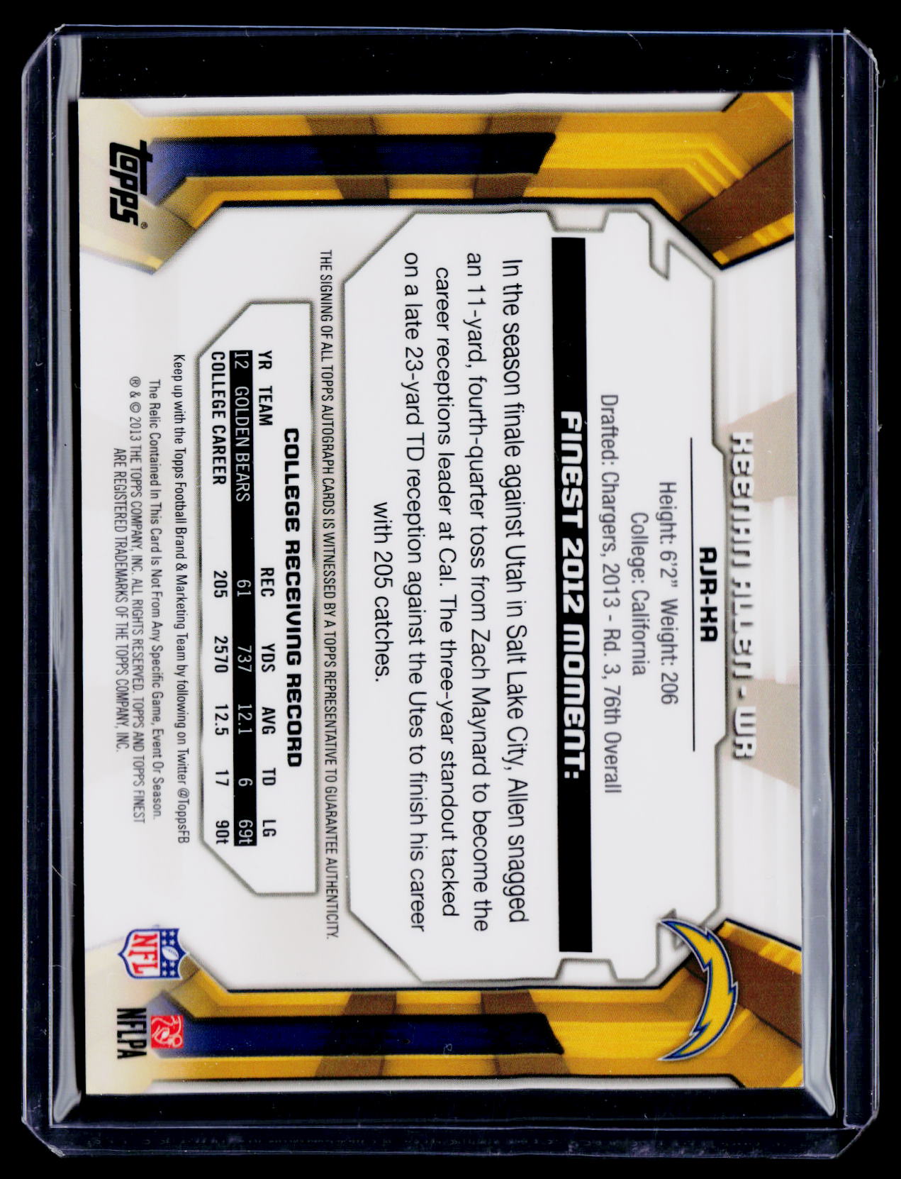 2013 Topps Finest Keenan Allen Rookie Patch Auto RPA RC