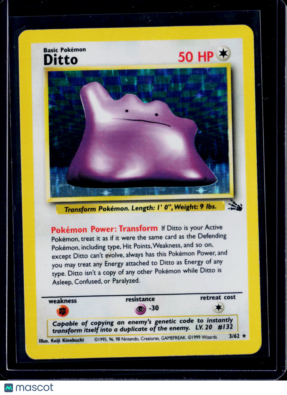 Pokemon Ditto Unlimited Fossil Holo 3 62
