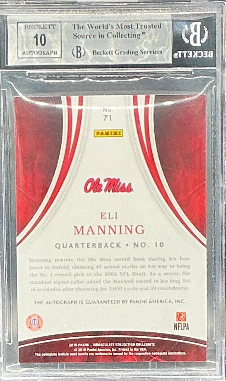 2016 Panini Immaculate Eli Manning Collegiate Blue POP 1 AUTO 4/5