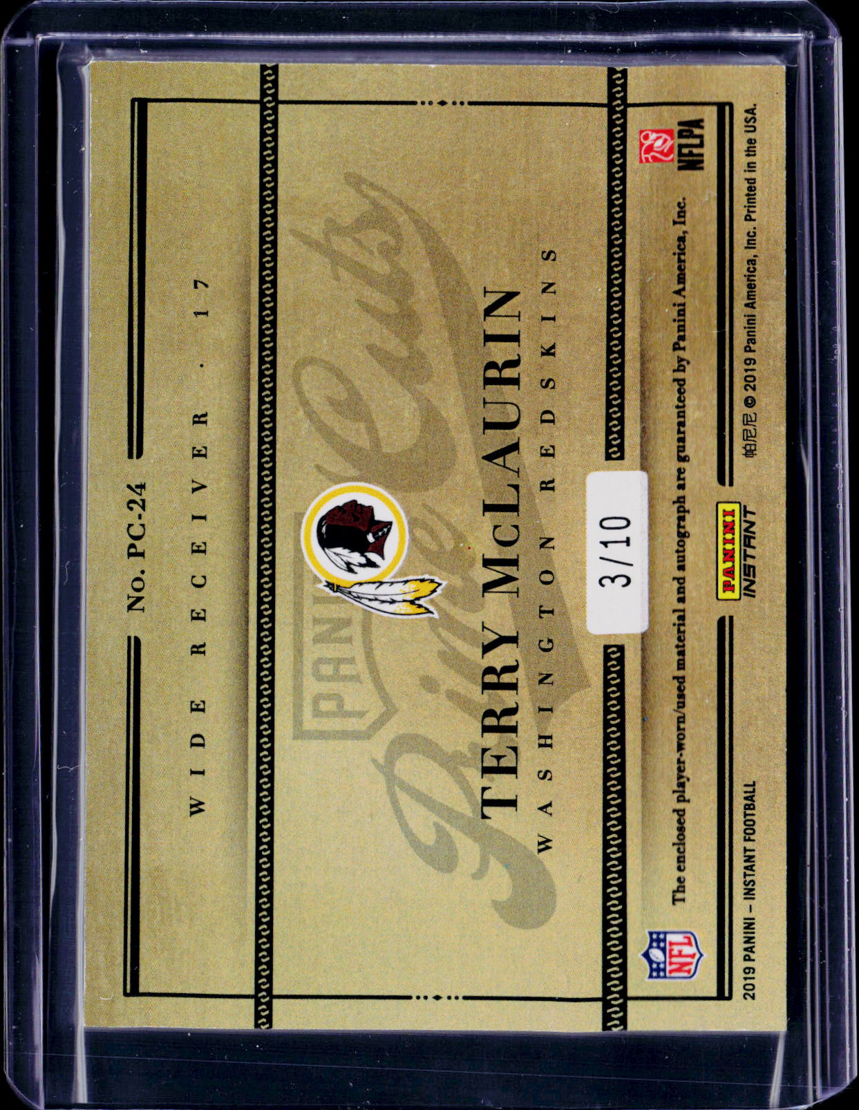 2019 Panini Instant Terry Mclaurin Prime Cuta RPA 3/10