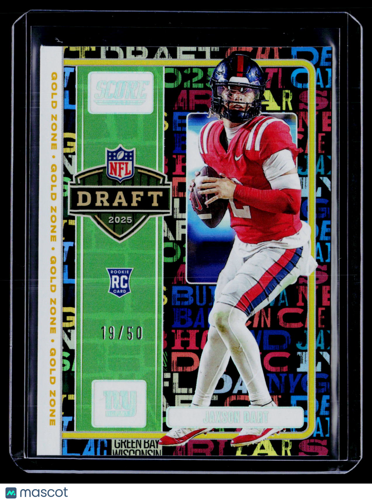 2025 Score Jaxson Dart Rookie Gold Zone 19/50 RC