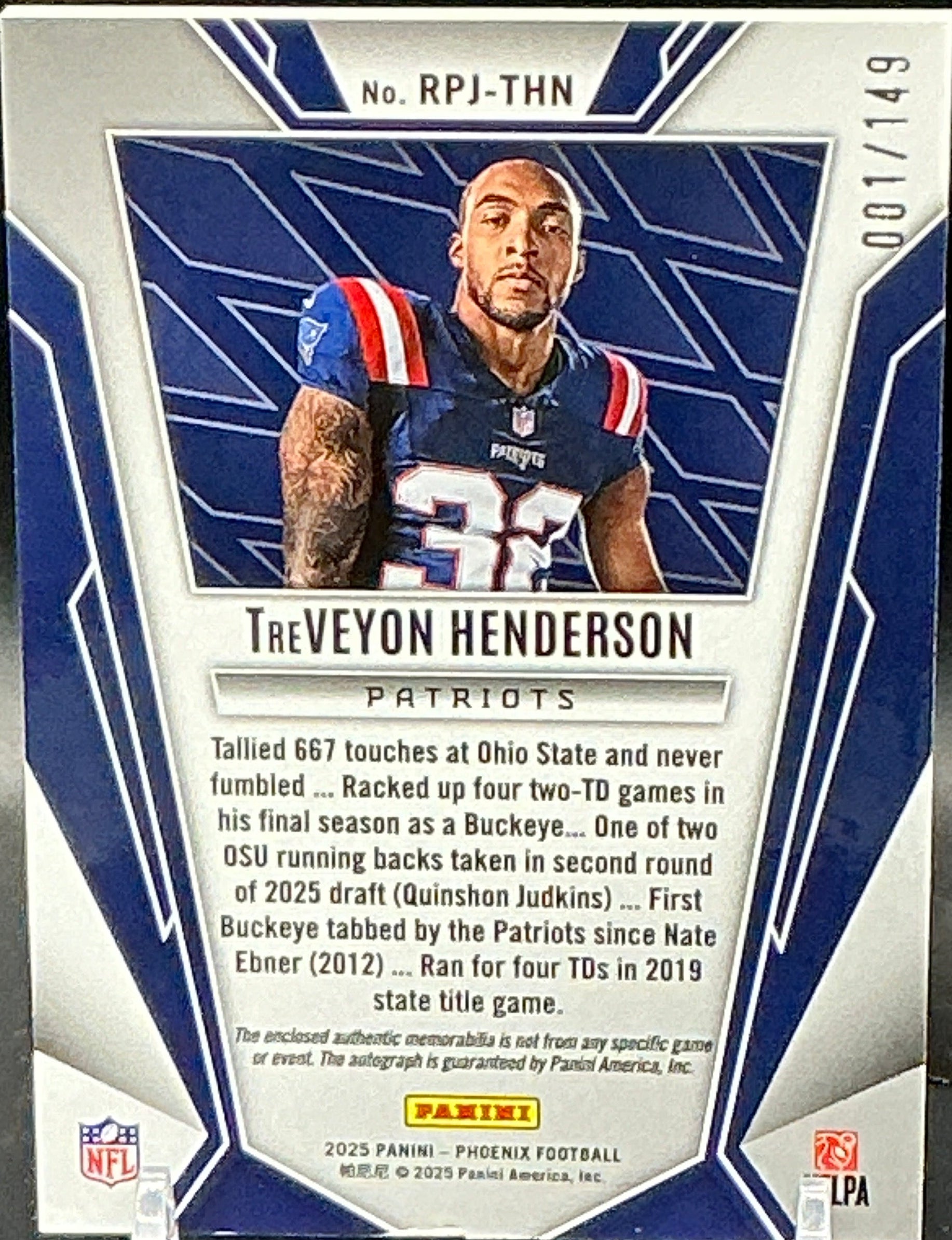 2025 Phoenix TreVeyon Henderson Rookie Phenom RPA 001/149
