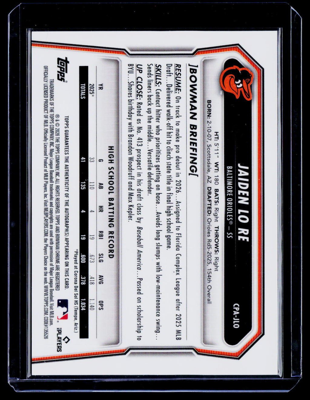 2026 Bowman Chrome Jaiden Lo Re First Bowman Auto