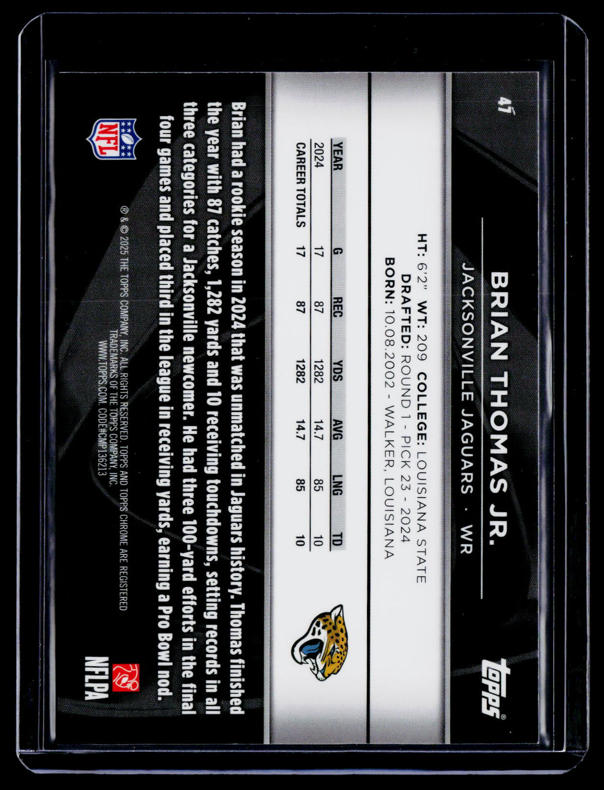 2025 Topps Chrome Black Brian Thomas Jr. Orange Refractor 4/25