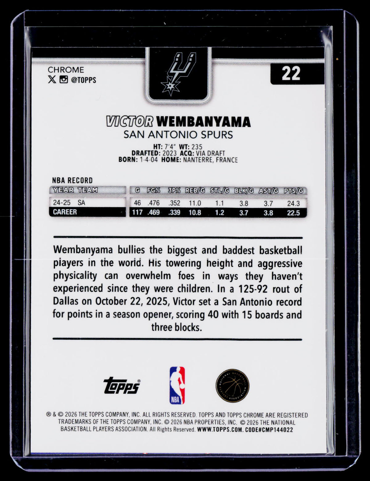 2025 Topps Chrome Update Victor Wembanyama Prism Refractor