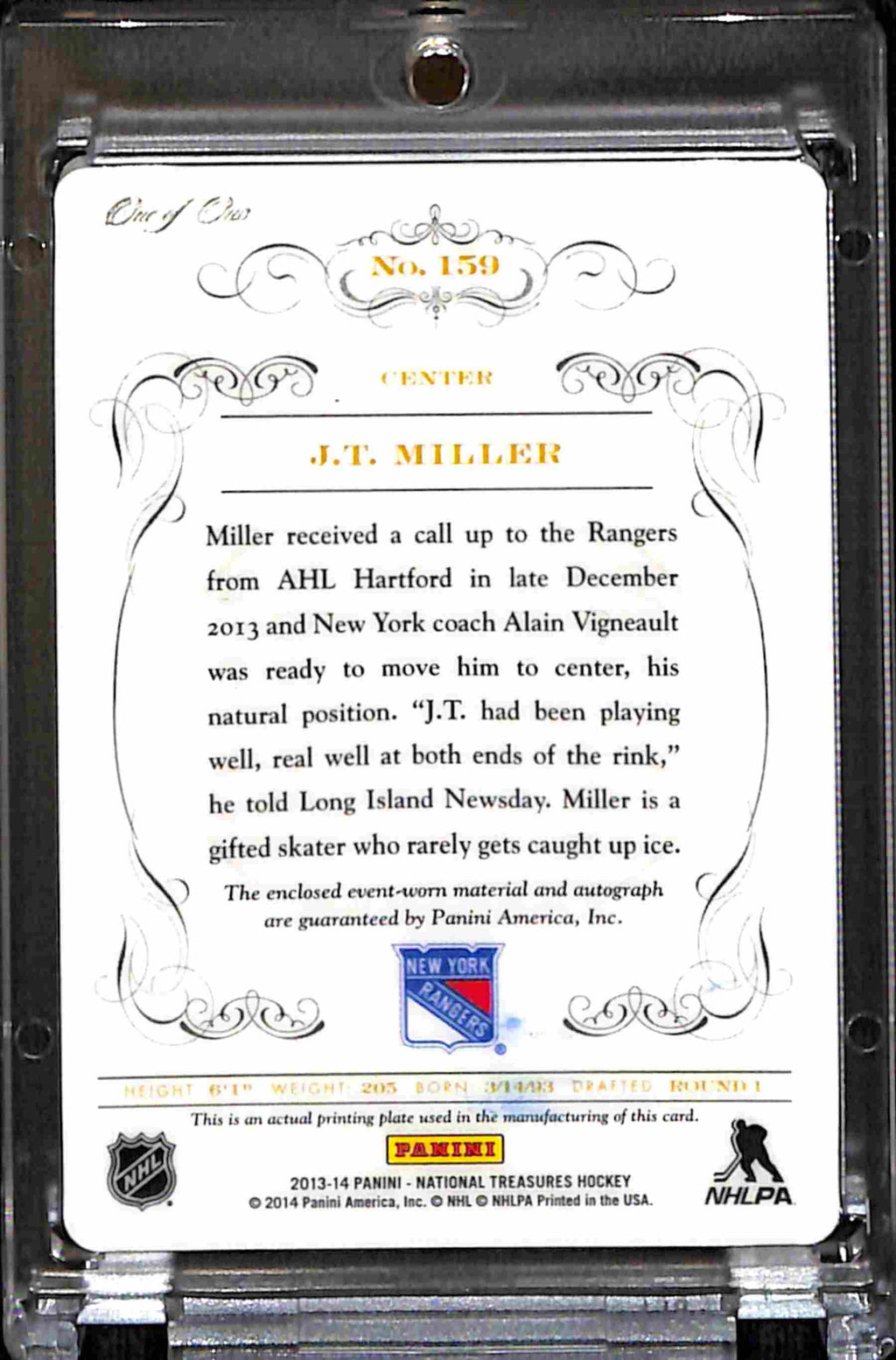 2013 National Treasures J.T. Miller RPA 1/1 Printing Plate Auto RC